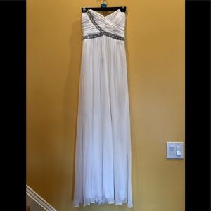 White strapless jeweled prom dress